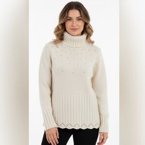 The Limited Sweater Knit Turtleneck‎ Beaded Sz M Ribbed Sparkle